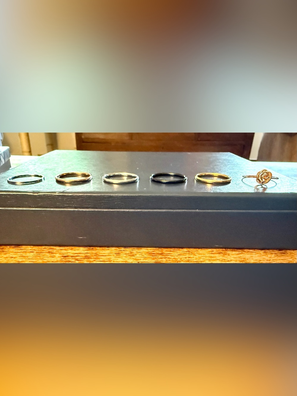 New, Lot of 6 Band Rings- 2 Rose Gold, 2 Silver, 1 Gold, 1 Black- Size 10 & 10.5